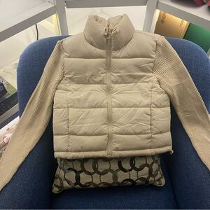 Beige Puffer Vest with Ribbed Sleeves